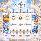 Air Zodiac Element 20 oz tumblers for Gemini, Libra, and Aquarius with side artwork shown.